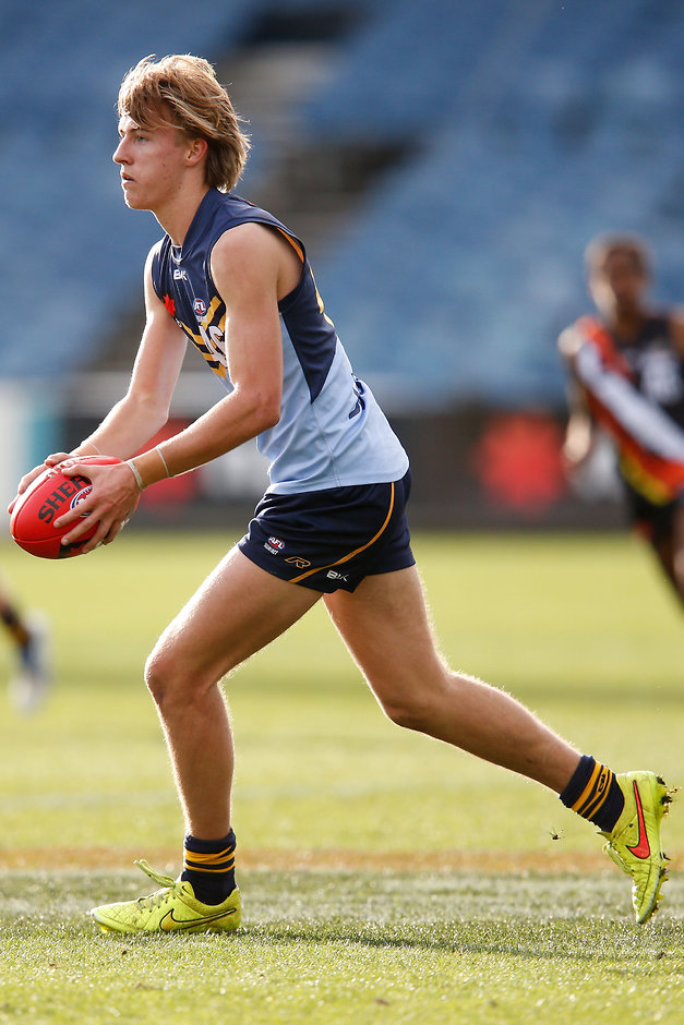 AFL 2015 Under 18 - NSW ACT v NT GEELONG, AUSTRALIA - JUNE 27: William Setterfield of NSW/ACT runs with the ball during the 2015 AFL Under 18 match between NSW/ACT and the Northern Territory at Simonds Stadium, Geelong on June 27, 2015. (Photo by Darrian Traynor/AFL Media)
